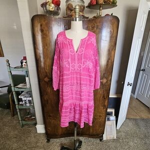 Johnny Was Pink Embroidered Mini Dress